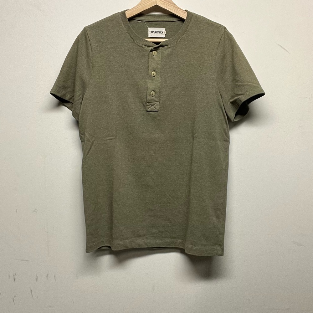 Taylor Stitch Olive Heavy Bag Henley Shirt